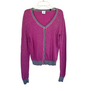 Cabi Meg Cardigan Sweater Pink Gray Geometric